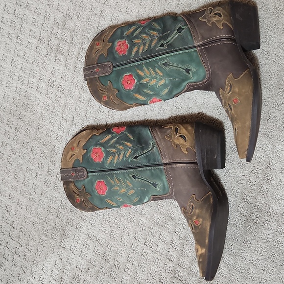 Laredo Miss Kate Brown & Teal Leather Floral Western Cowboy Boots Size 8 - Picture 5 of 16